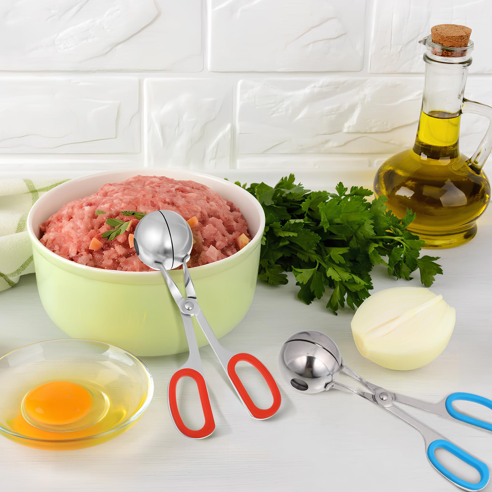 ABOOFAN Meatball Maker, 3Pcs None-Stick Meatball Scoop Ball Maker with Anti-Slip Handles, Meatball Maker Tool, Cake Pop Roller, Cake Pop Scoop, Cookie Dough Scoop for Kitchen