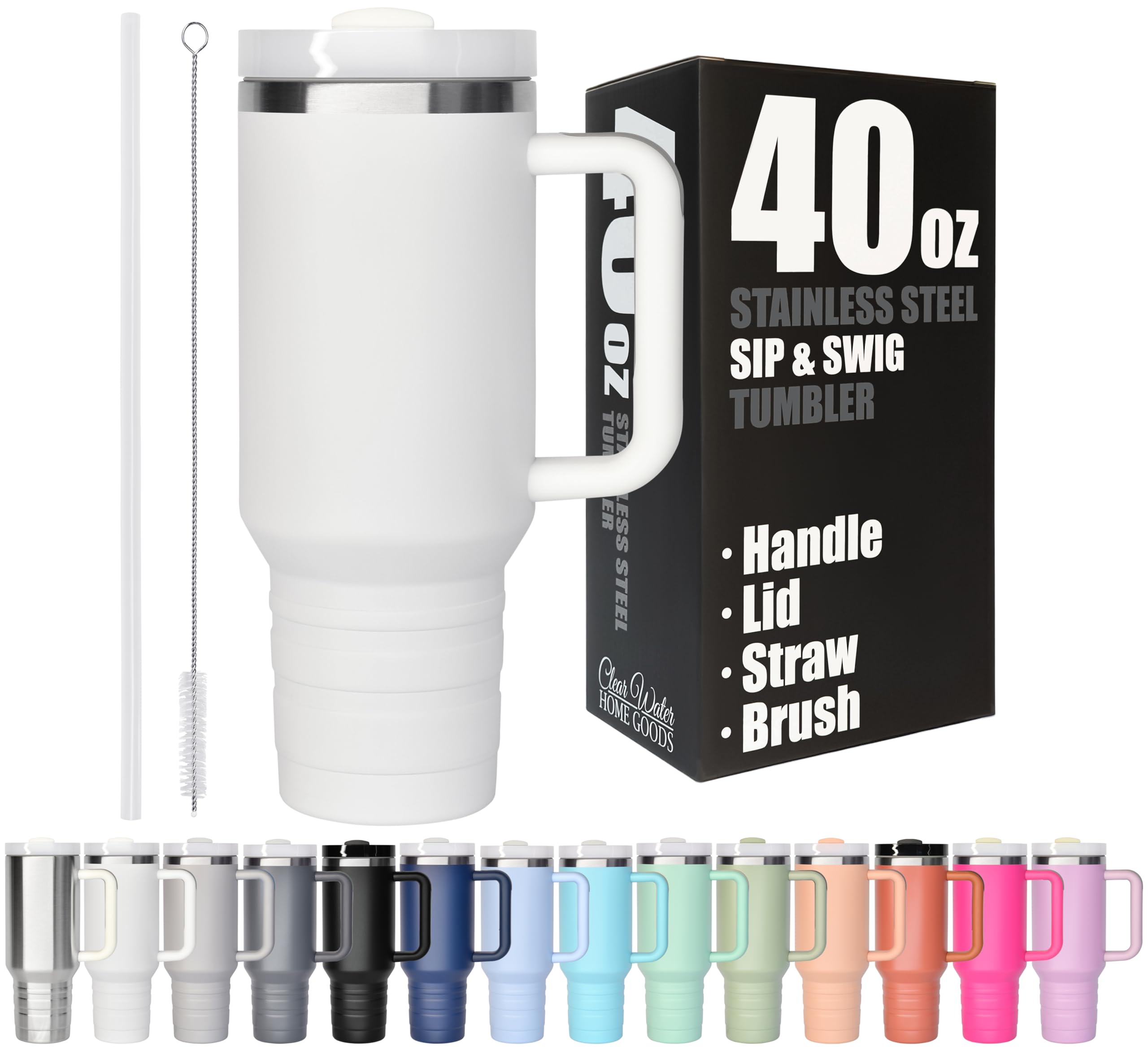 40oz Tumbler with Lid and Straw - Reusable Double Wall Insulated Stainless Steel Water Bottle and Coffee Cup to Keep Hot and Cold Beverages for Hours,