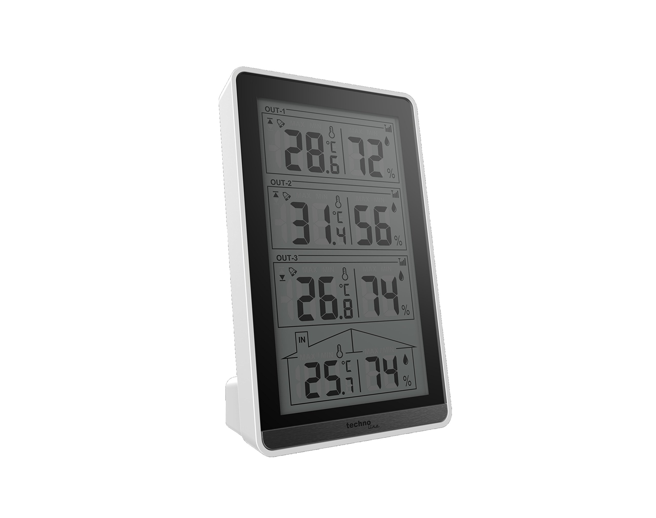 Stacja temperatury Technoline WS 7060, z 3 czujnikami do wewnątrz i na zewnątrz, biały/czarny, 8,2 x 4,1 x 13,4 cm, 8,2 x 4,1 x 13,4 cm