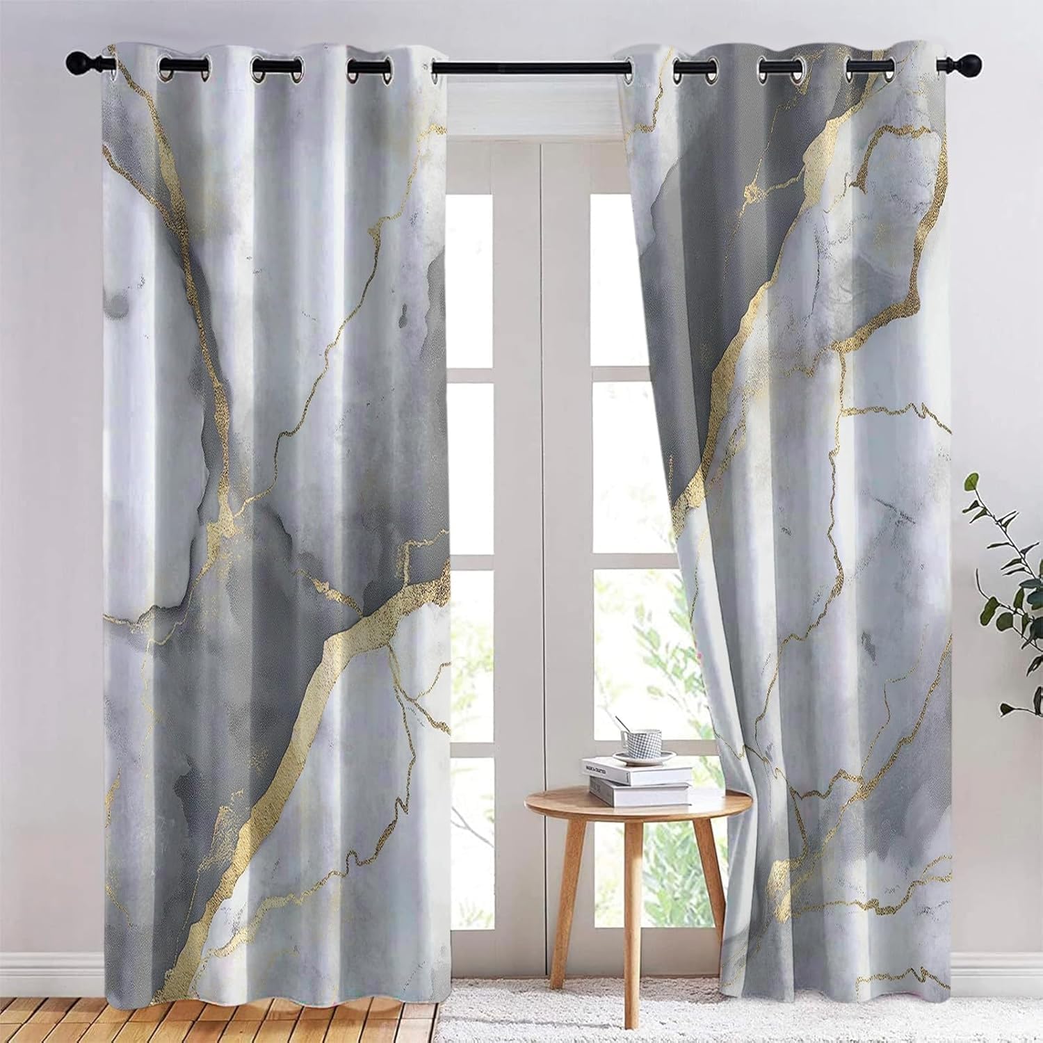 Rideaux occultants marbre gris thermique isolant 75x166 cm lot de 2 oeillets pour salon