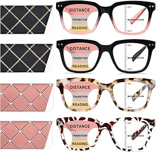 Progressive Multifocus Reading Glasses for Women Men Blue Light Blocking Spring Hinge Square Computer