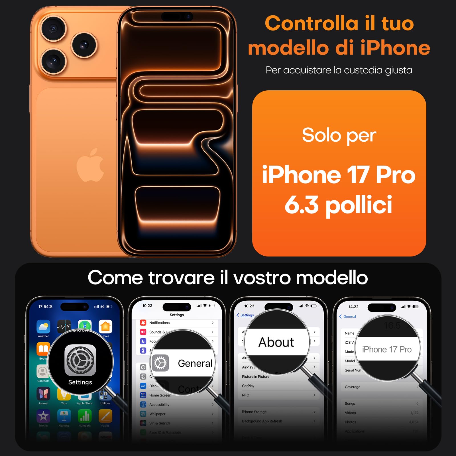 TAURI Cover per iPhone 17 Pro con Pellicola in Vetro Temperato,Protezione Completa della Fotocamera,Custodia per Sottile Antishock, Anticaduta - Trasparente