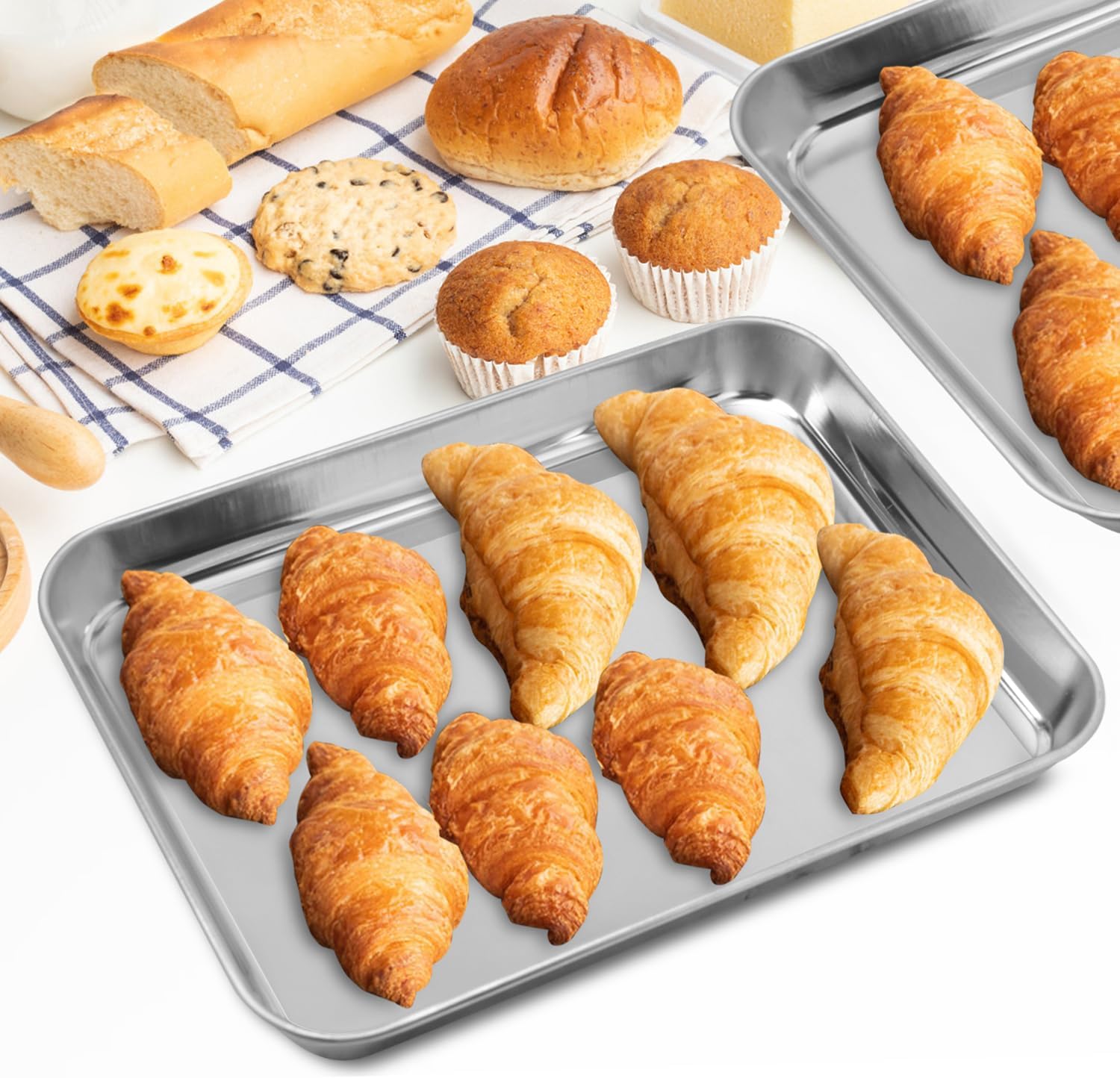 8 PCS 12 Inch Stainless Steel Baking Sheet Pan, 12x9.45x1 Inch Stainless Steel Cookie Trays, Toaster Oven Pan for Baking & Roasting - Image 4