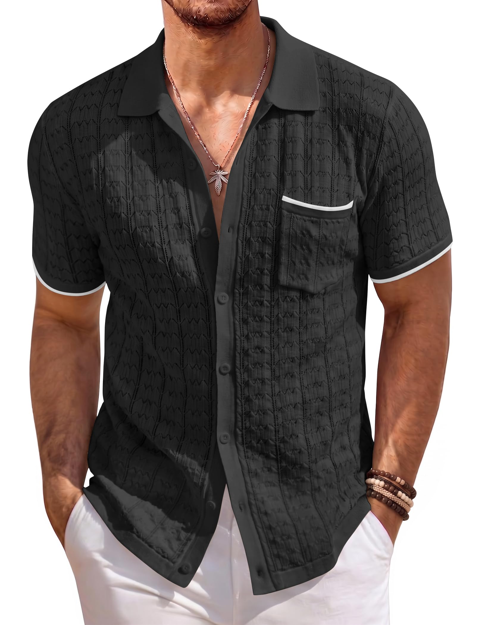 Coofandy Ztj009288 - Camicia Classica con Bottoni da Uomo