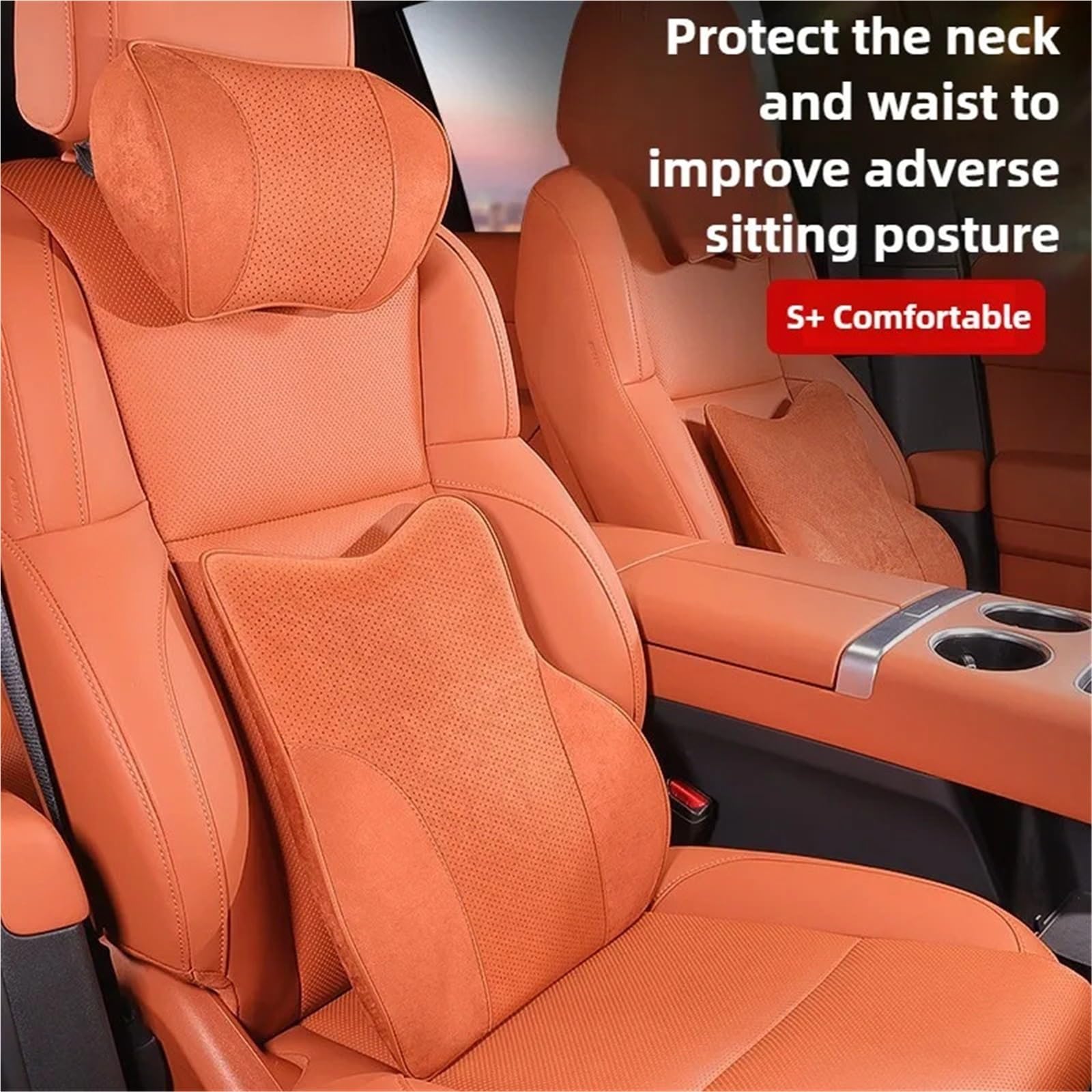 POQUWJDA Car Seat Neck Coussin de Taille pour Appui-tête Voiture en Cuir suédé, Soutien Lombaire pour, Accessoires siège Sleeping Headrest(Wine Red -2pcs)