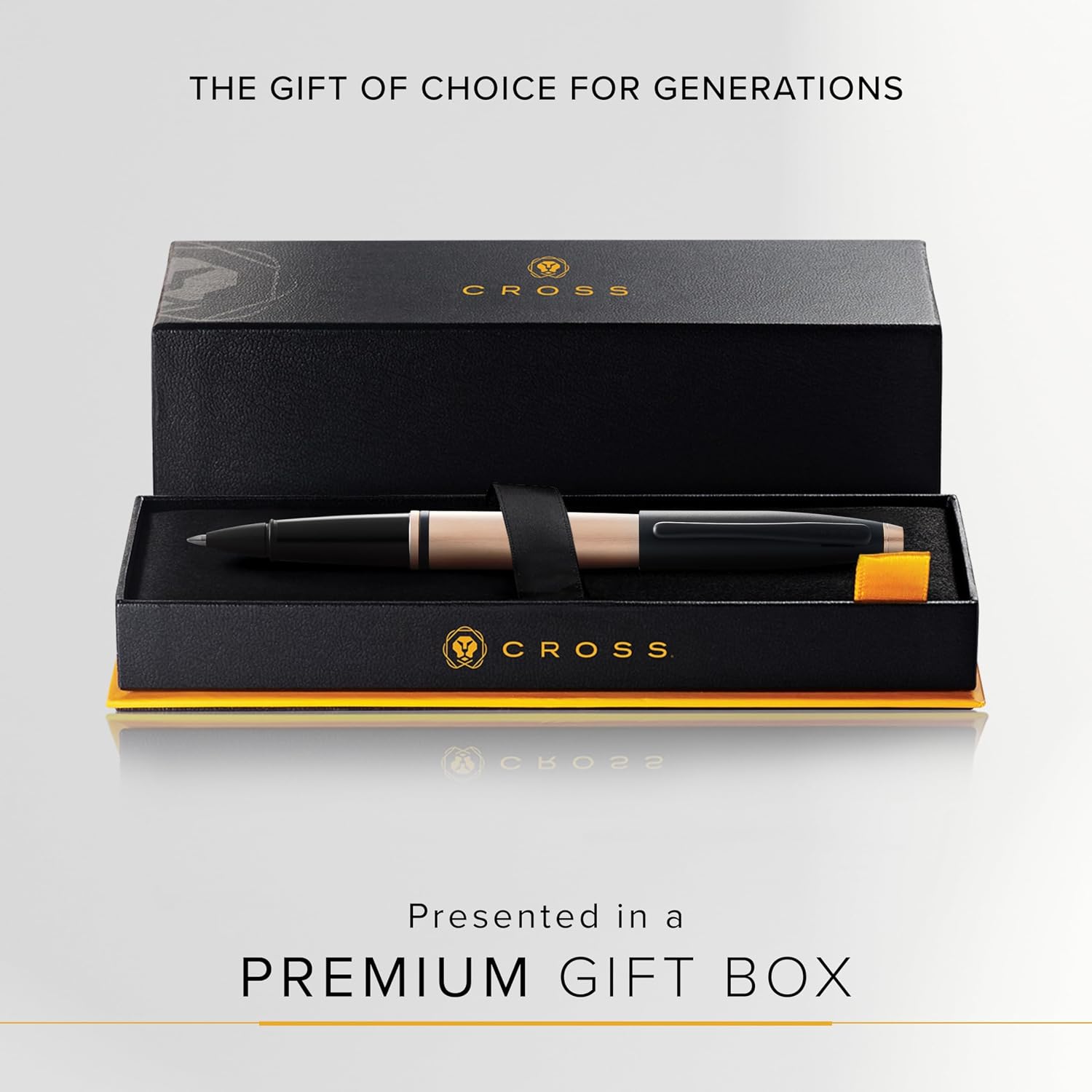 Cross Calais Brushed Rose Gold Plate and Black Lacquer Rollerball Pen - High-End Pen for Everyday Use - Professional Desk Essential - Smooth Writing - Durable Construction - Black Ink