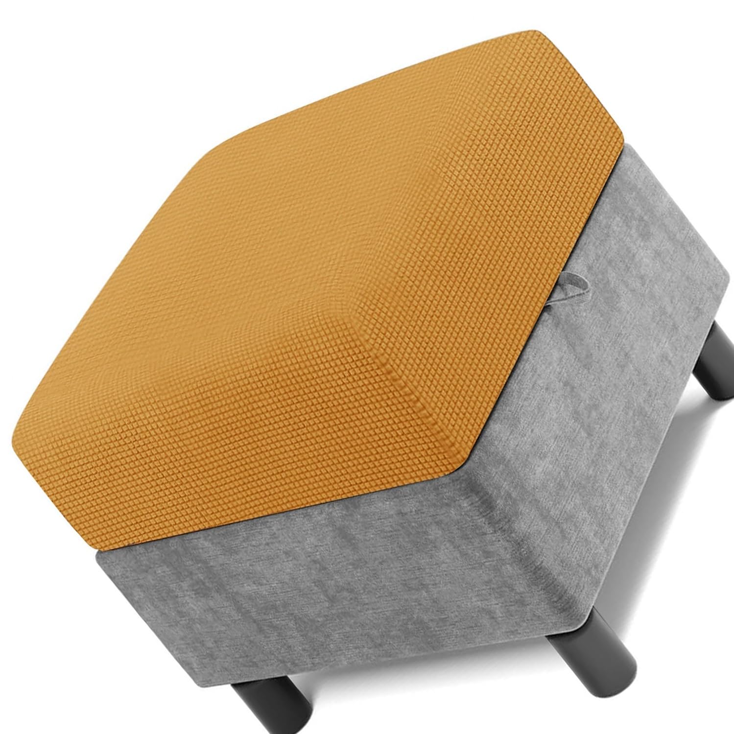 Square Ottoman Cover 50x50 60x60 80x80 Stretch Footstool Slipcovers, Soft Protector Pouffe Cover Only, Removable Washable with Elastic Bottom(Gold,110 x 110 cm)