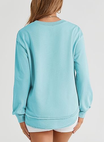 Vista 2 de EVALESS Sudadera para mujer, casual, color liso, cuello redondo, manga larga, abertura lateral, túnica de ajuste holgado