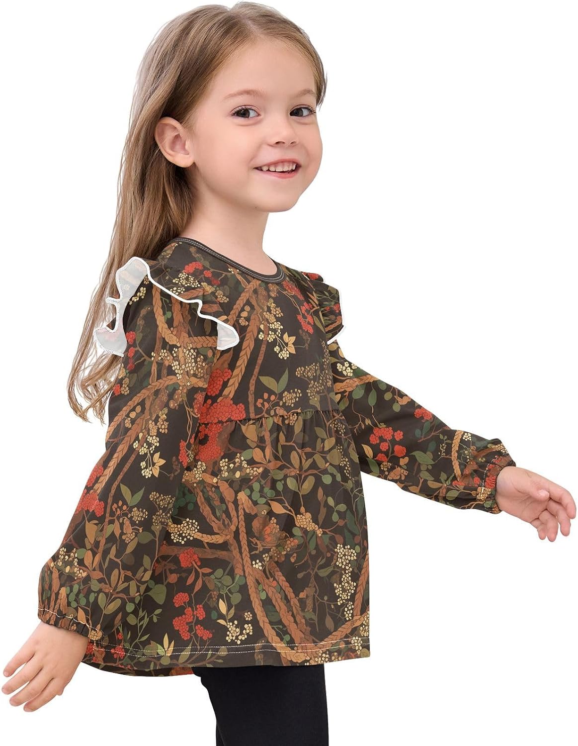 visesunny Toddler Clothes for Girls Red Berry Rope Long Sleeve Fall Shirts Cotton Top with Ruffle Collar