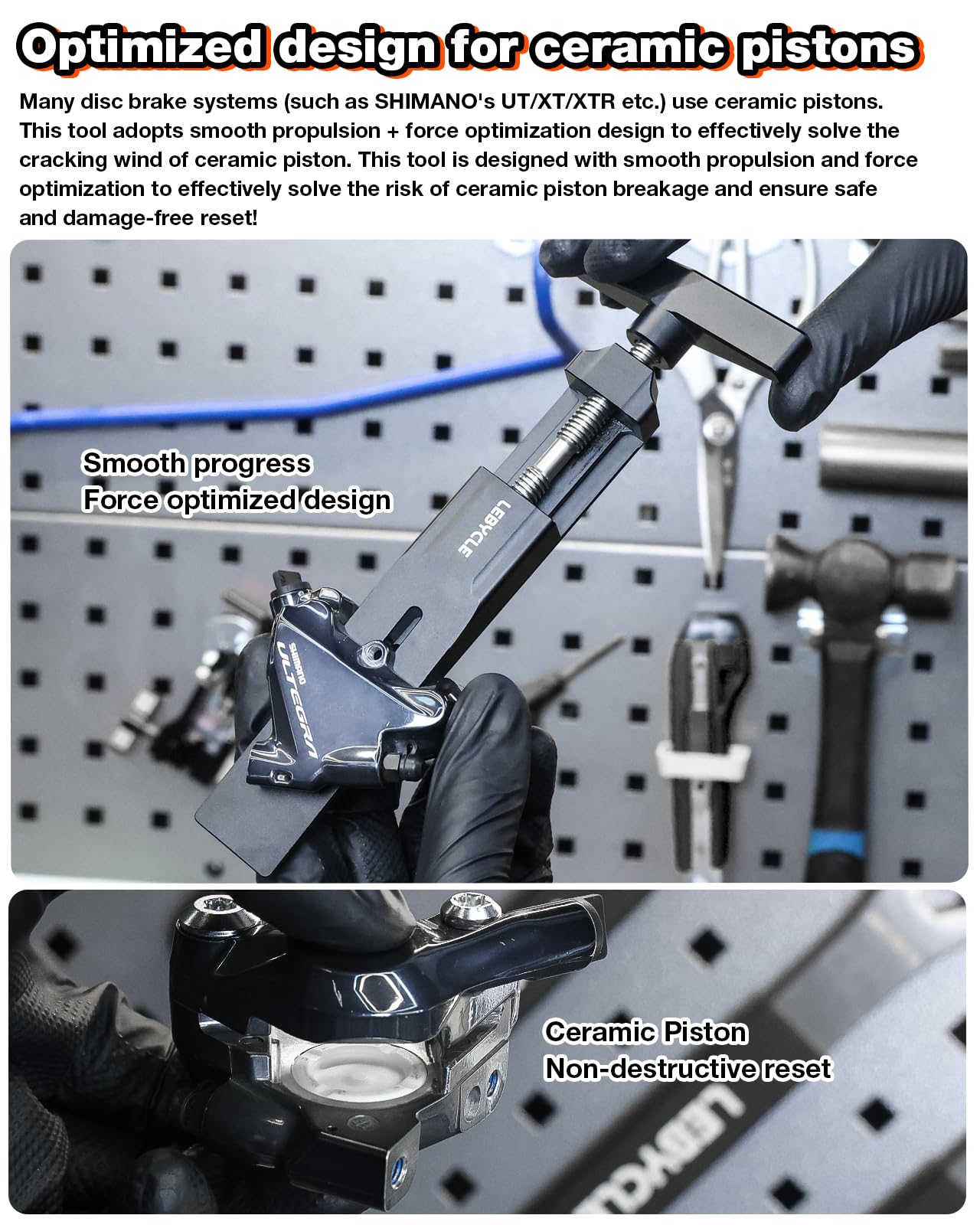 Herramienta de reinicio de pistón de bicicleta para pinzas de doble pistón, diseño de empuje plano que garantiza una presión uniforme, evita la desalineación del pistón, herramienta de pinza