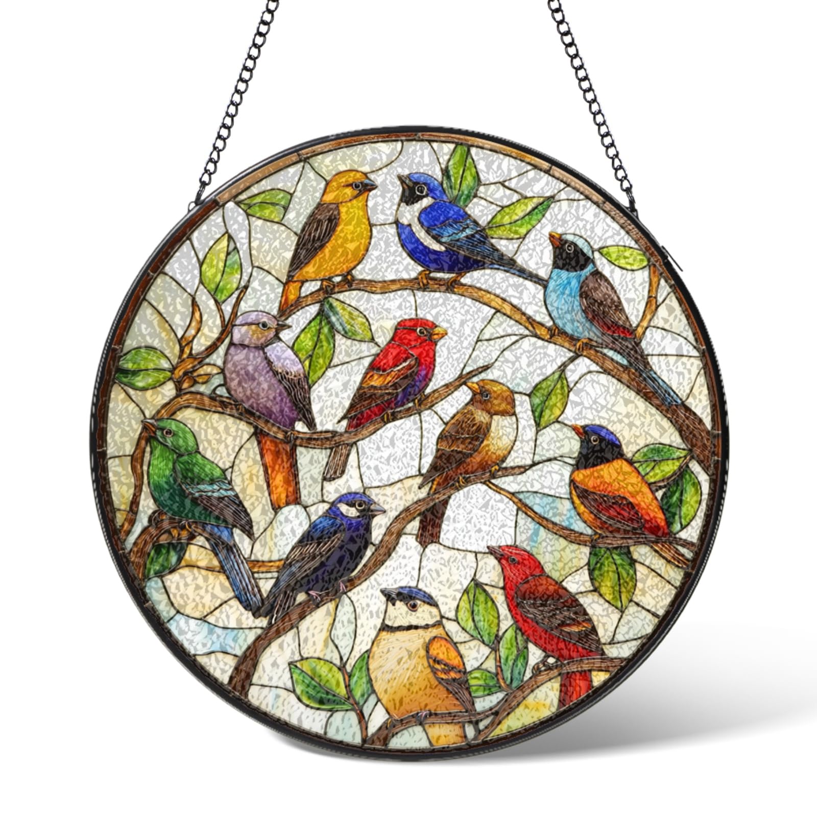 Bird Suncatchers Stained Glass Window Hanging Home Decor,Birds on the Branch Suncatcher Garden Gifts for Mom Dad Grandma,Sun Catchers Ornament Decoration for Kitchen Windows,Birthday Gift 5.9 IN