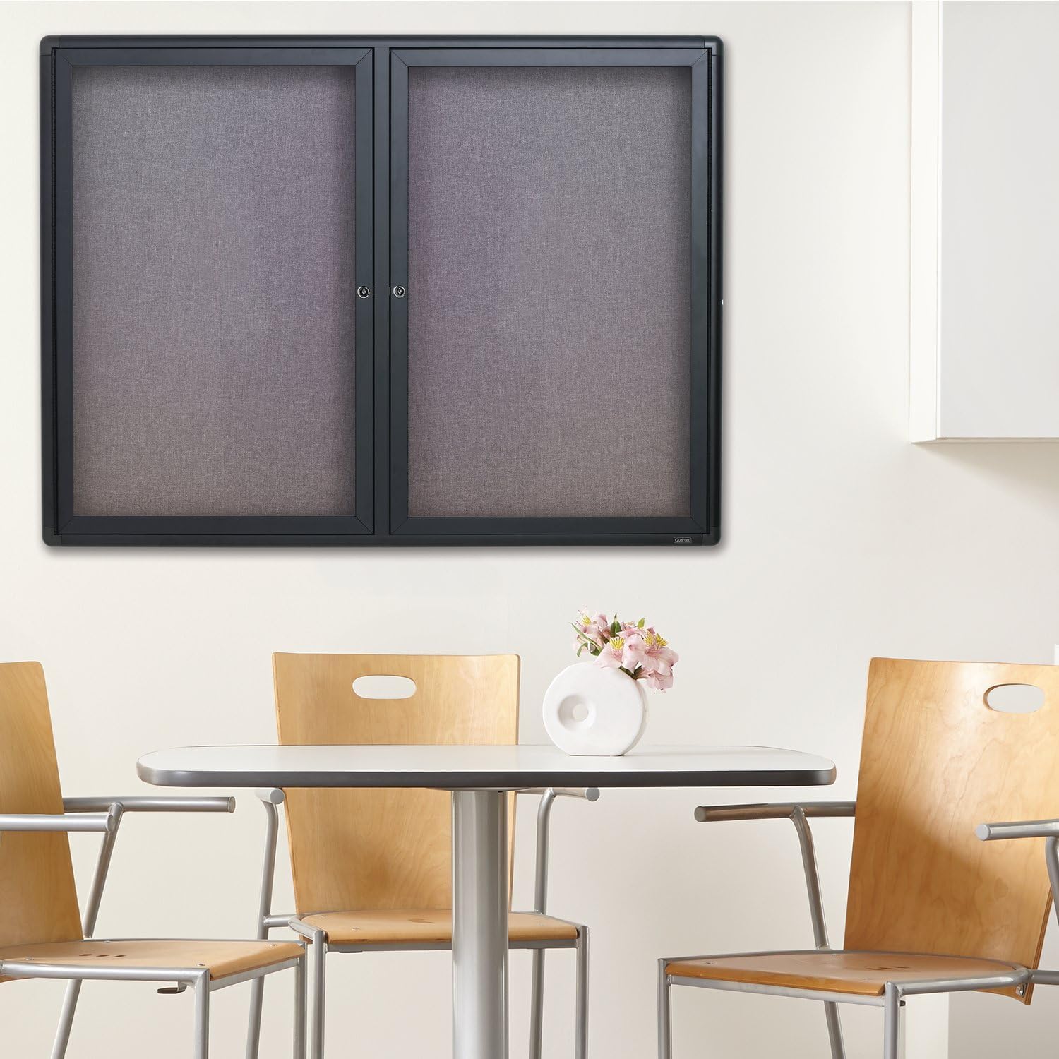 Quartet Bulletin Board, 6' x 4' Enclosed Fabric Notice Board, Lockable Swing Doors, Graphite Frame (2367L)