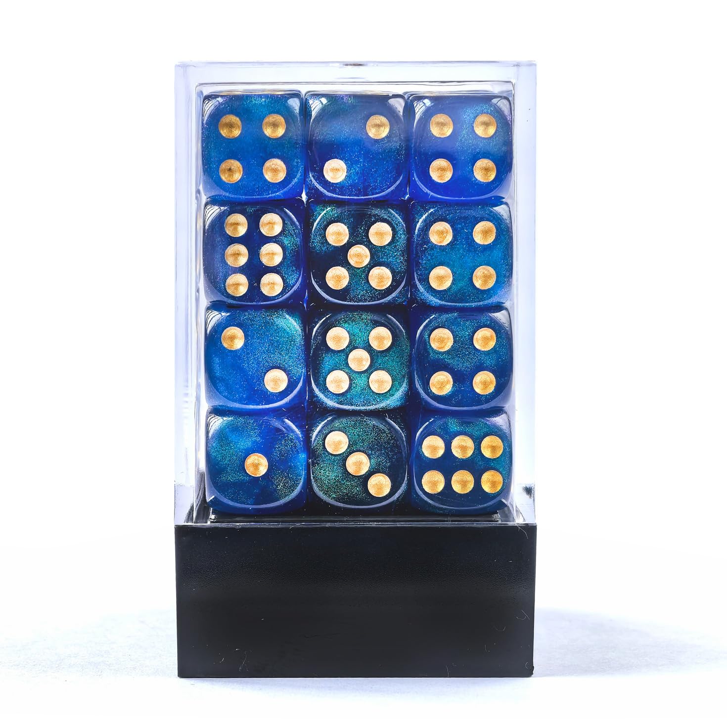 BESCON DICE Moonstone 12mm 6 Sided Dice, 36 in Brick Box, Pearl Blue Dice With Green Shimmery - Image 4