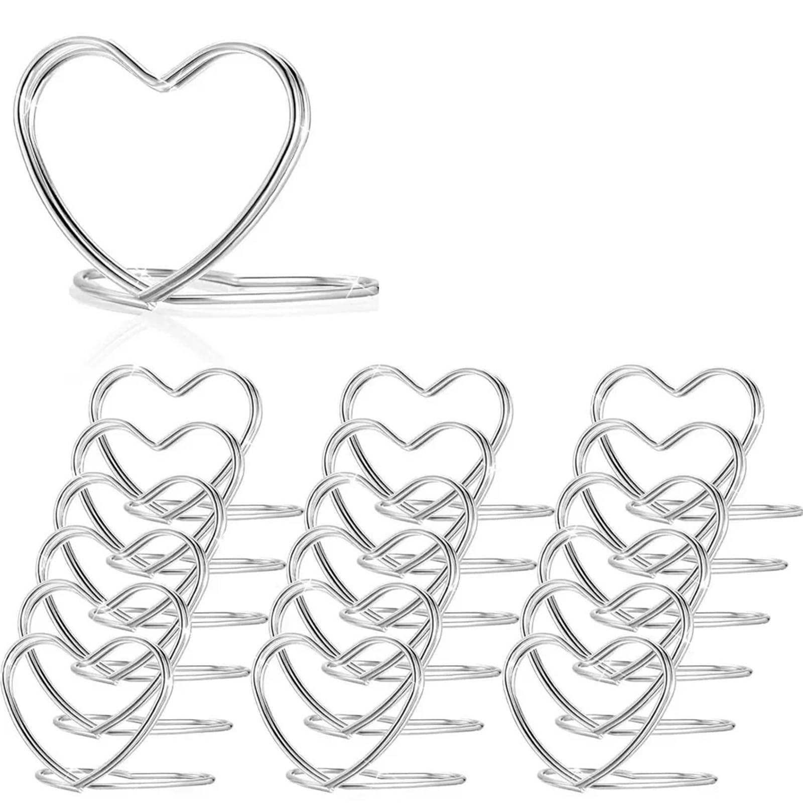 GOXQIT 50pcs Metal Memo Holders Heart Triangle Table Place Card Holder Photo Clip Stand Wedding Party Banquet Message For Party(Color 1)