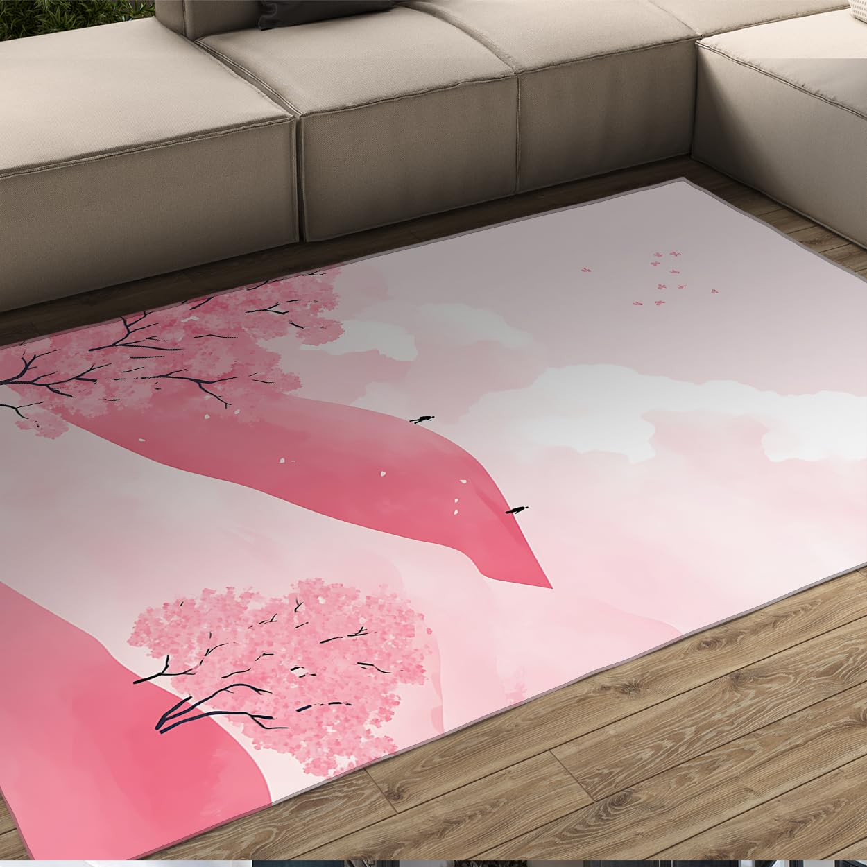 Tapis de zone résistant aux taches fleur de pêcher rose 100x150