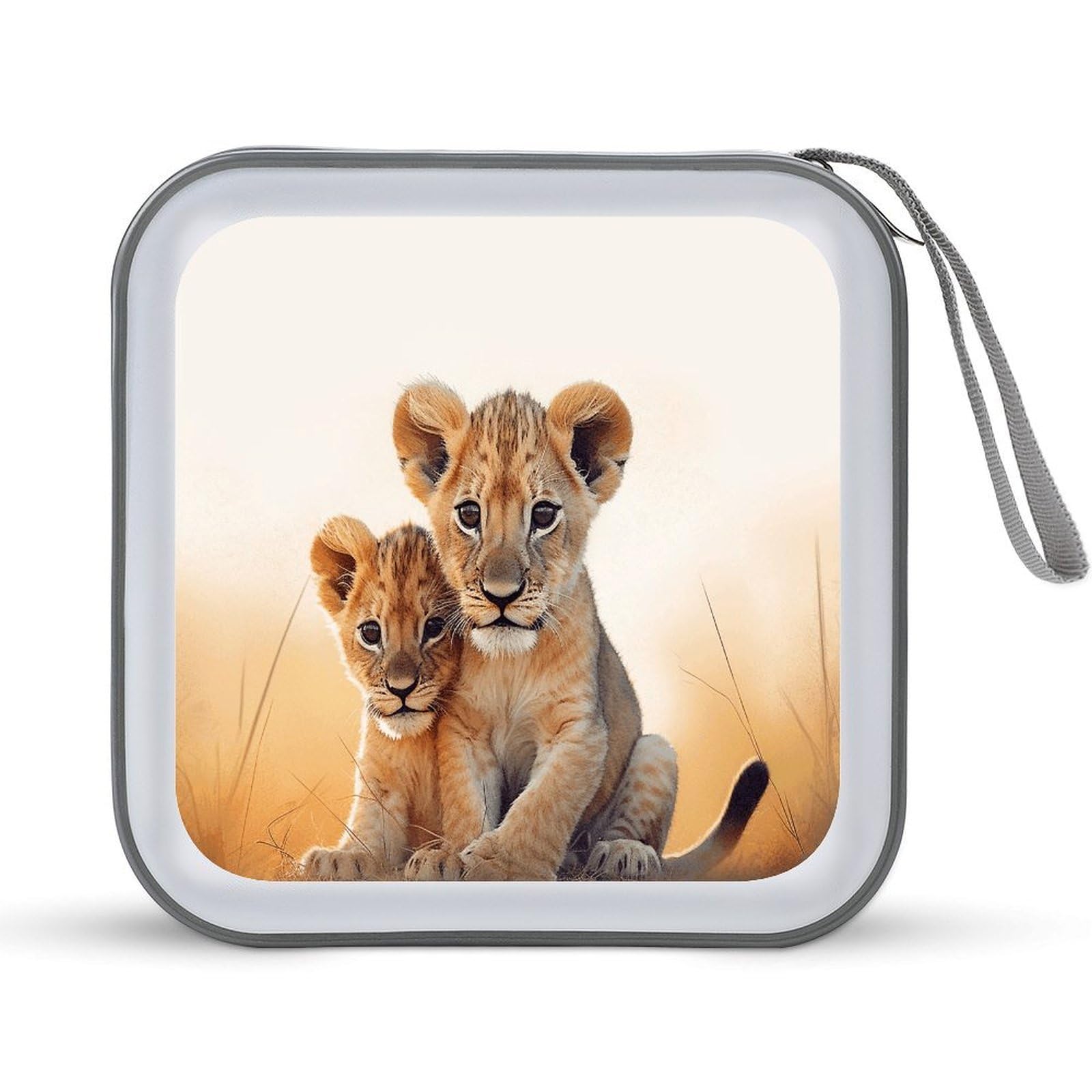 FekiLoot Mini Lion CD Case 40 Capacity DVD Case Holder Hard Plastic DVD Disc Storage Binder for Car Portable Zipper Disc Storage Organizer Wallet Bag for Home Travel