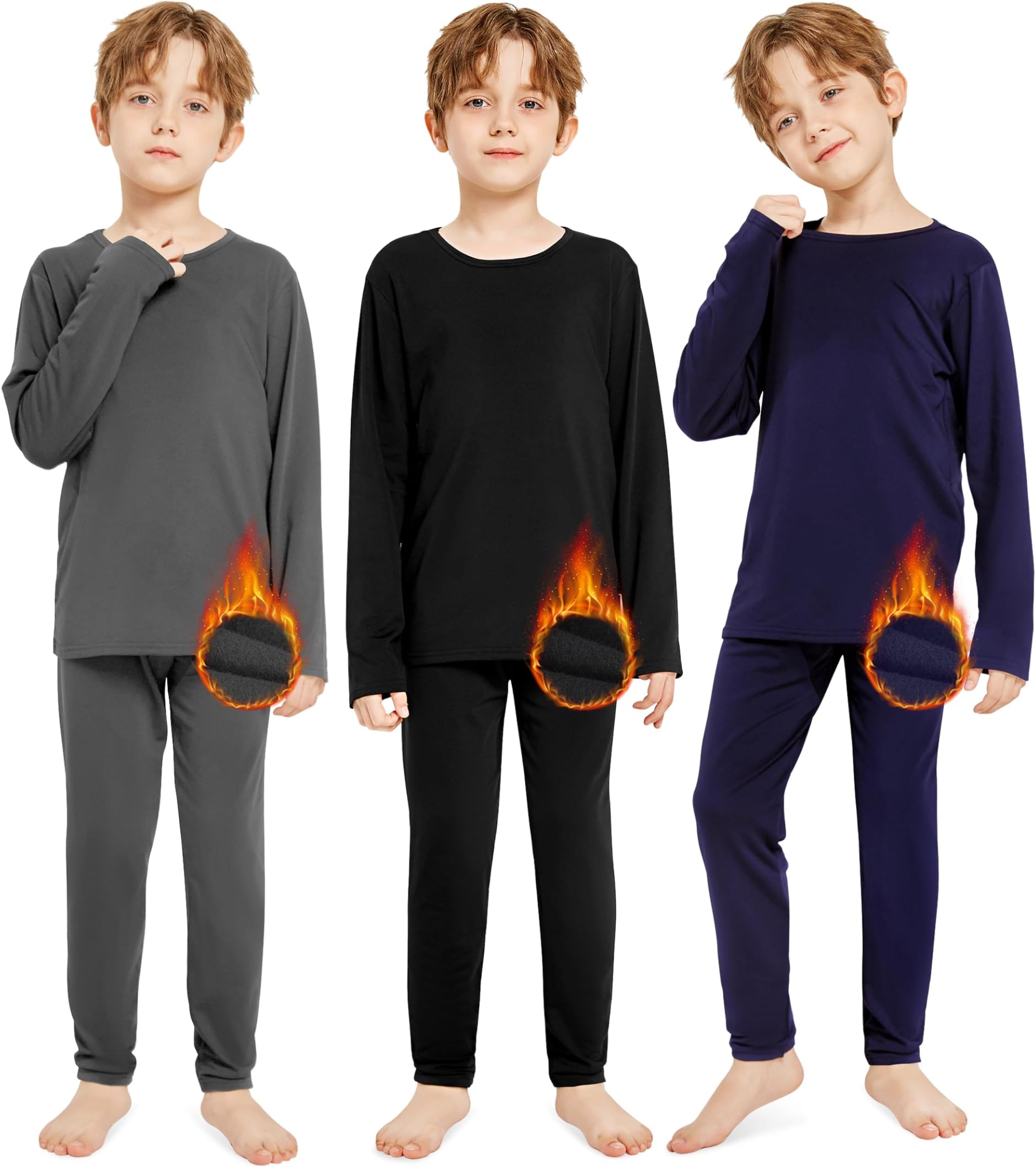 Resinta Kids Boys Thermal Underwear Set - Fleece Lined Base Layers Top & Bottom Toddler Long Johns for Cold Winter