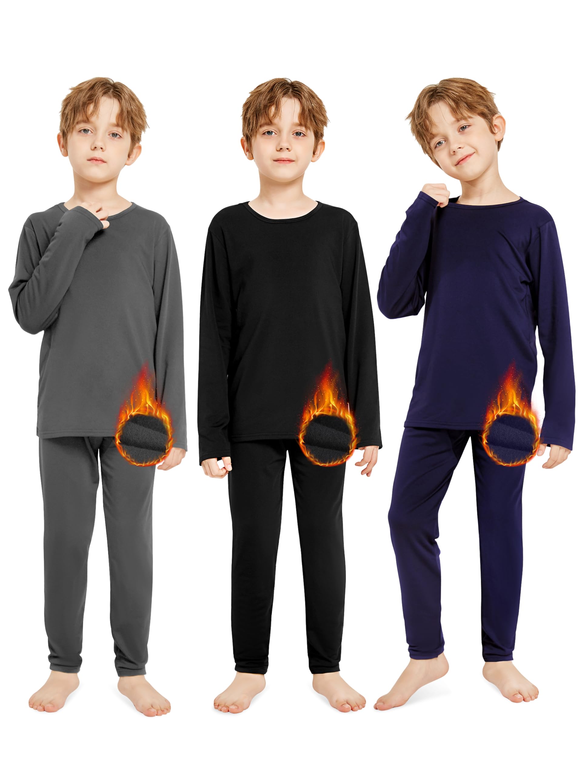 ResintaKids Boys Thermal Underwear Set - Fleece Lined Base Layers Top & Bottom Toddler Long Johns for Cold WinterGlobal Recycled StandardGlobal Recycled StandardGlobal Recycled Standard