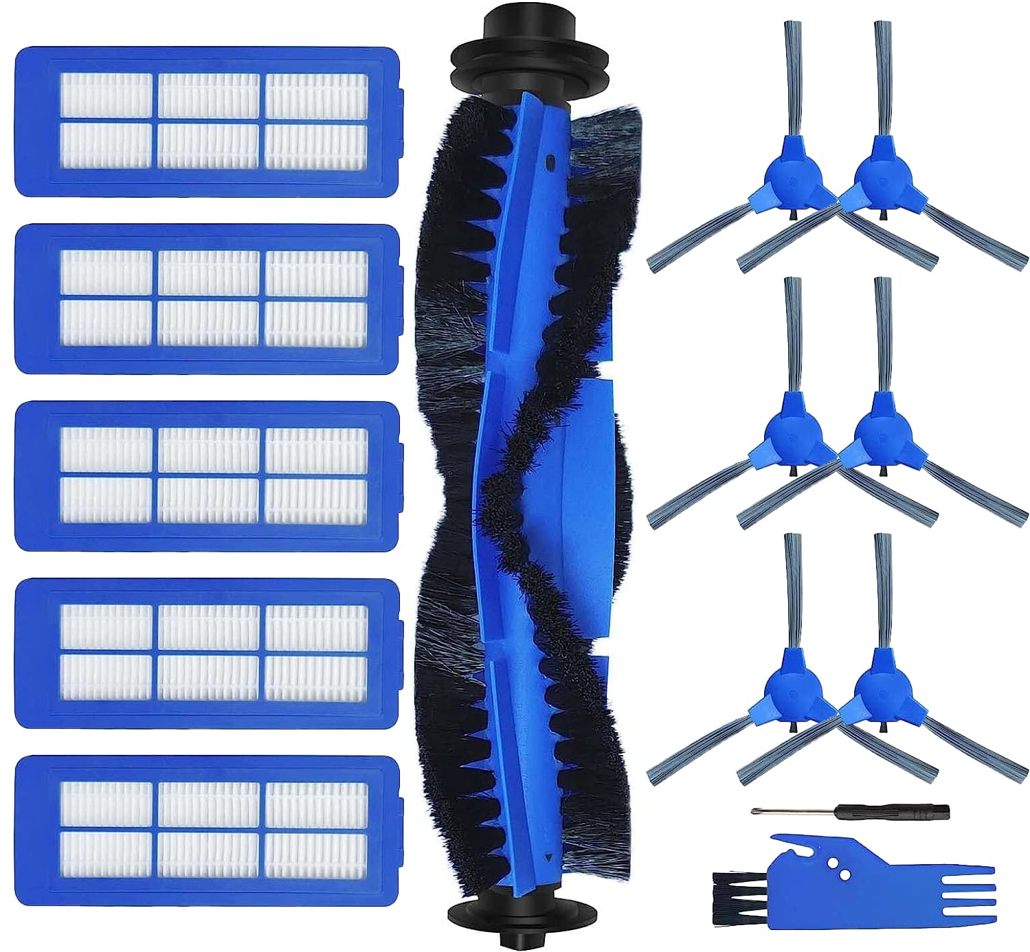 Unikstone 5 Unibody Filters 6 Side Brushes 1 Rolling Brush 1 Clean Tool，Replacement Parts Compatible for Eufy Robovac 11S Max, 15C Max, 30C Max, G20, G30, G30 Edge, G32 Pro Robot Vacuums, blue
