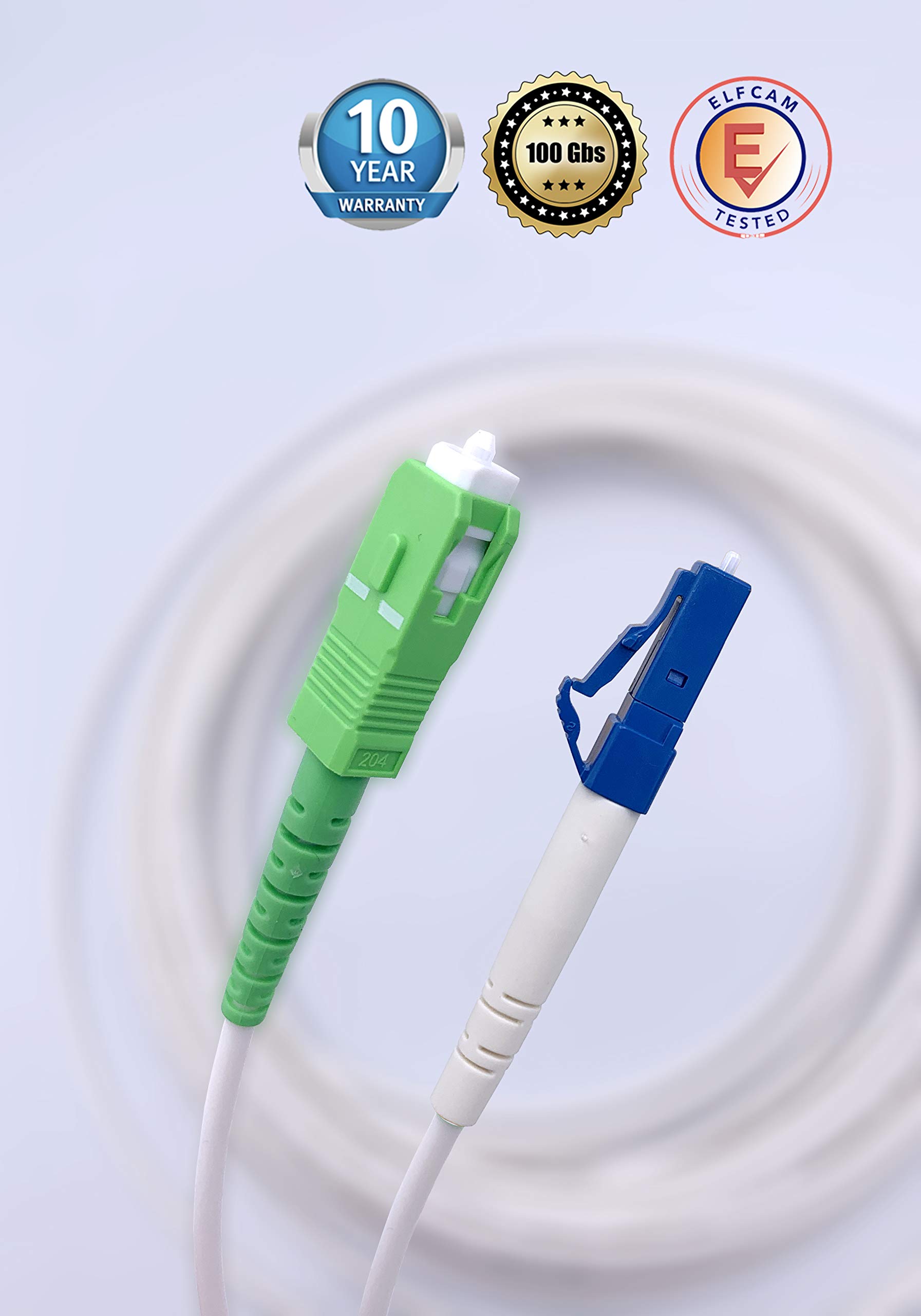 Elfcam® - Kabel światłowodowy SC/APC do LC/UPC jednoomodowy, prosty podwiązka optyczna LSZH, biały (5M)