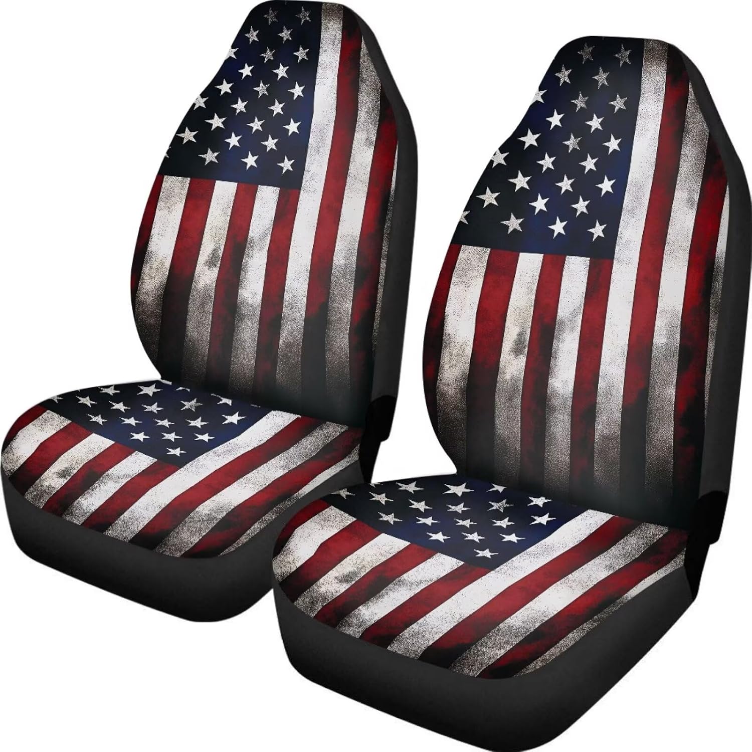 Xoenoiee Retro American Flag Car Seat Covers 2 Pack Front Seat Cover Bucket Seat Cushion Protector, 4th of July Patriotic Flag Pattern Universal Fits Most Car Truck Van and SUV