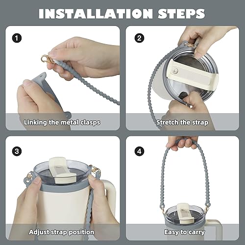 Miniatura 10 de VIKIZUES Mango para botella de agua, soporte para botella de agua de silicona suave, eslinga, cordón, portador con correa, se adapta a la mayoría de