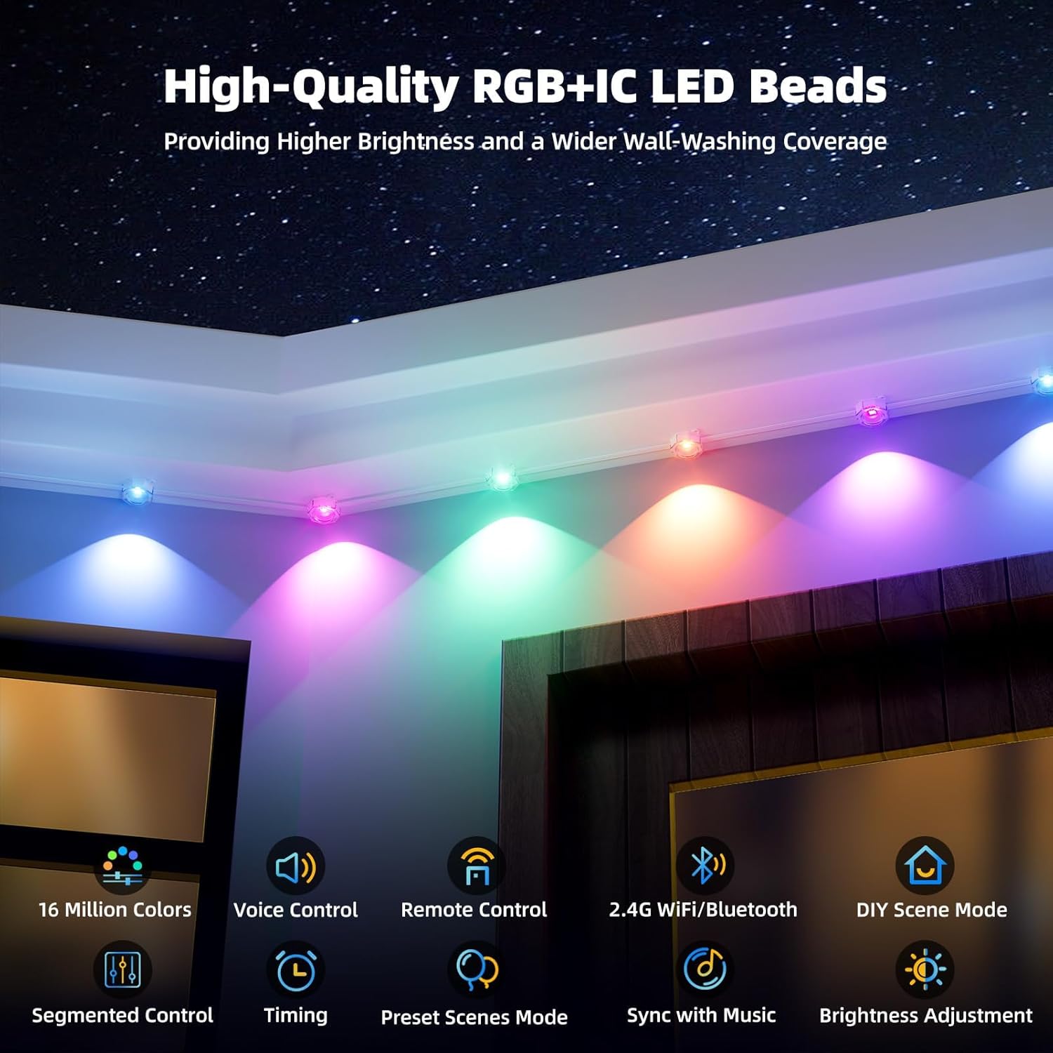 Permanent Outdoor Lights for House, IP67 Waterproof with 96 RGB+IC House Lights, 200ft Year Round Lights for House Outdoor, DIY Scene for Halloween, Christmas Decor, Work with Google Assistant, Alexa - Image 2