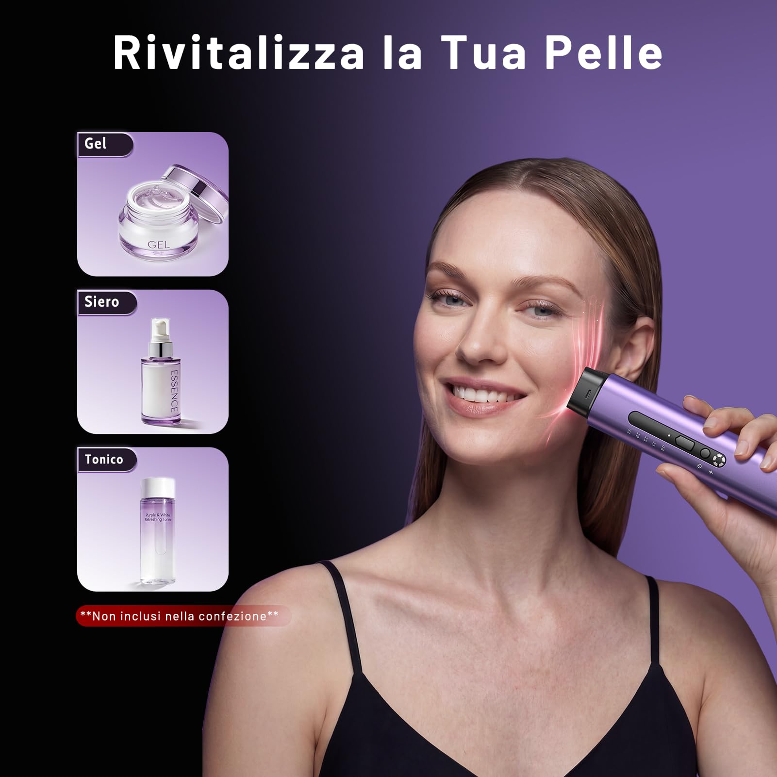 Radiofrequenza Viso Professionale, Microcorrente Massaggiatore Viso, Dispositivo Elettrico di Bellezza Antirughe, Antietà, Anti-Acne, Lifting e Rassodante per Viso e Collo (Viola)