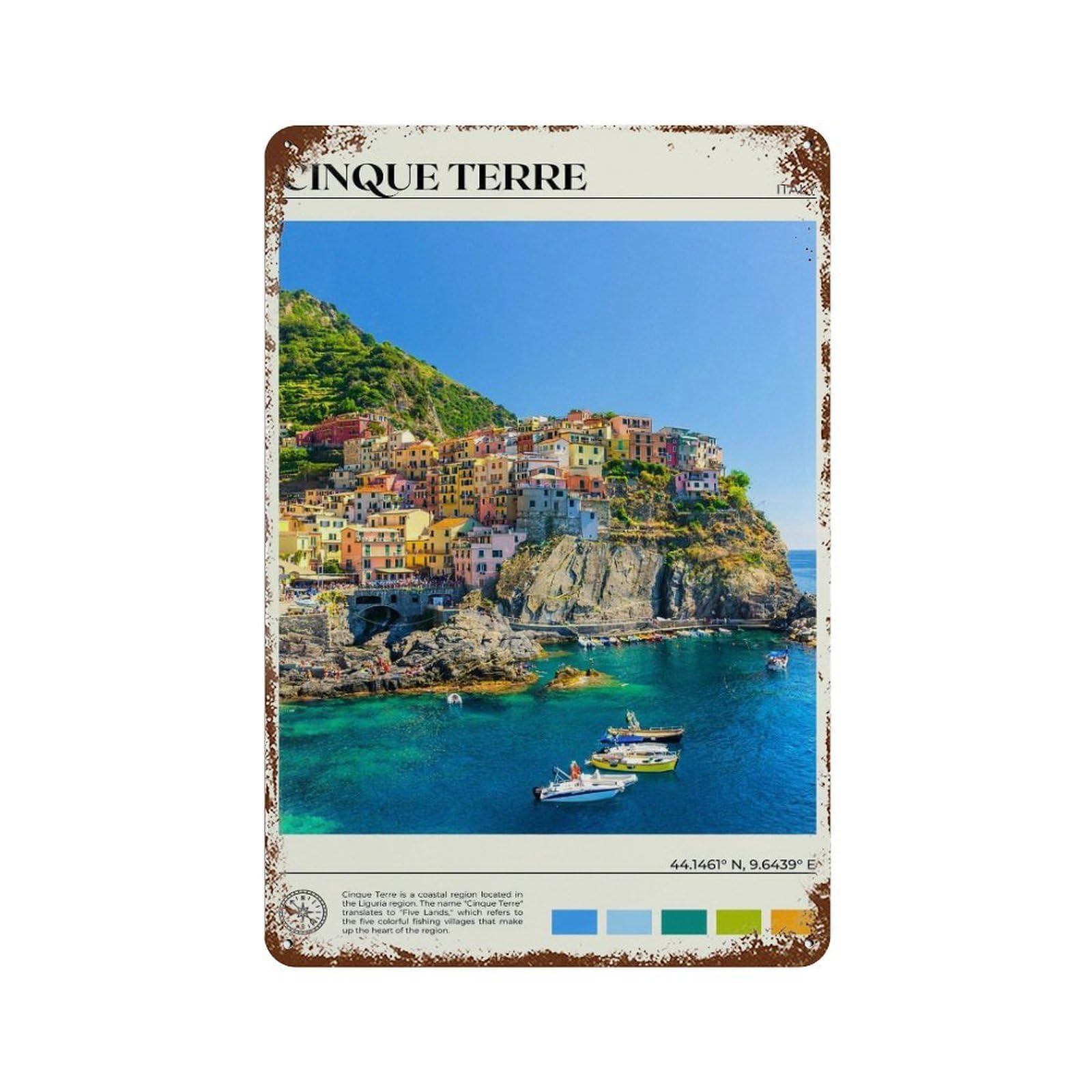 xiaoxiaoshen Real Photo Cinque Terre Italy Wall Decor Art Metal Tin Poster Modern Home Decor Art Home Bar Shop Decorations Vintage Sign 30x20cm