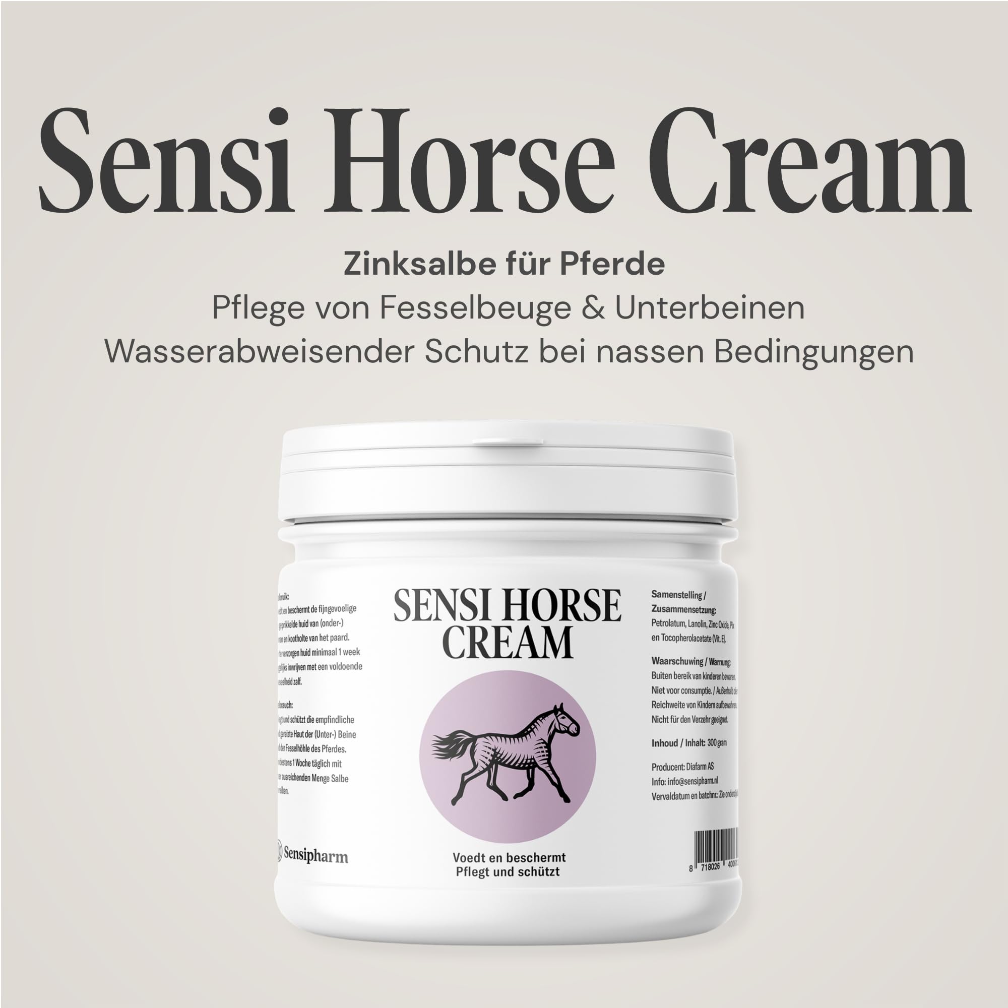 Sensi Horse Cream 300 ml – Pomada de zinc para caballos para pieles sensibles al Mauke – Protección impermeable para la flexión de las esposas y las piernas inferiores – con óxido de zinc – Desde 1990