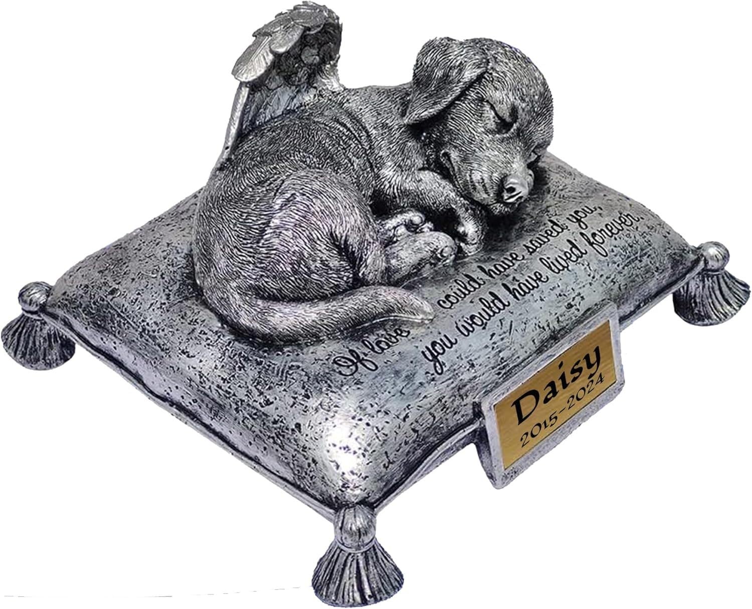 Almohada personalizada para mascotas que abraza el recuerdo y urna de cremación con ángeles