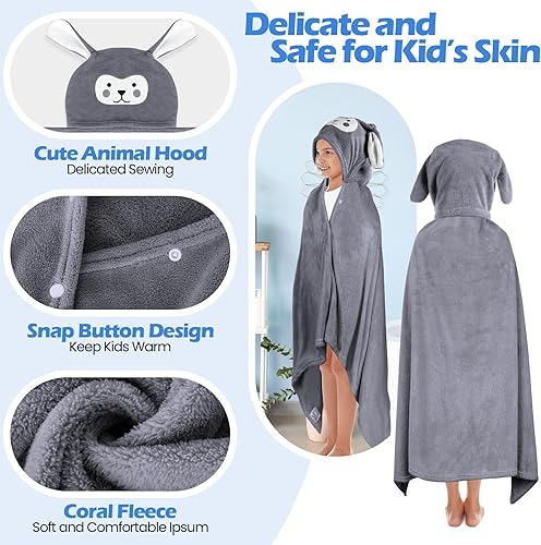 Miniatura 3 de Preboun 2 toallas con capucha para niños, tamaño grande, 27.5 x 50 pulgadas, toalla de baño para niños de 3 a 10 años, toalla de baño suave con