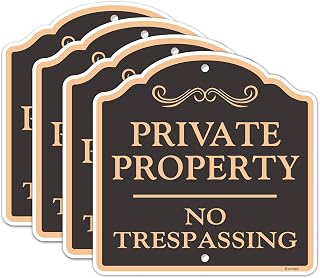 Large (4 Pack) Private Property No Trespassing Sign, 12x12 Inches Reflective Aluminum, Metal, Outdoor Weatherproof, Easy to Install