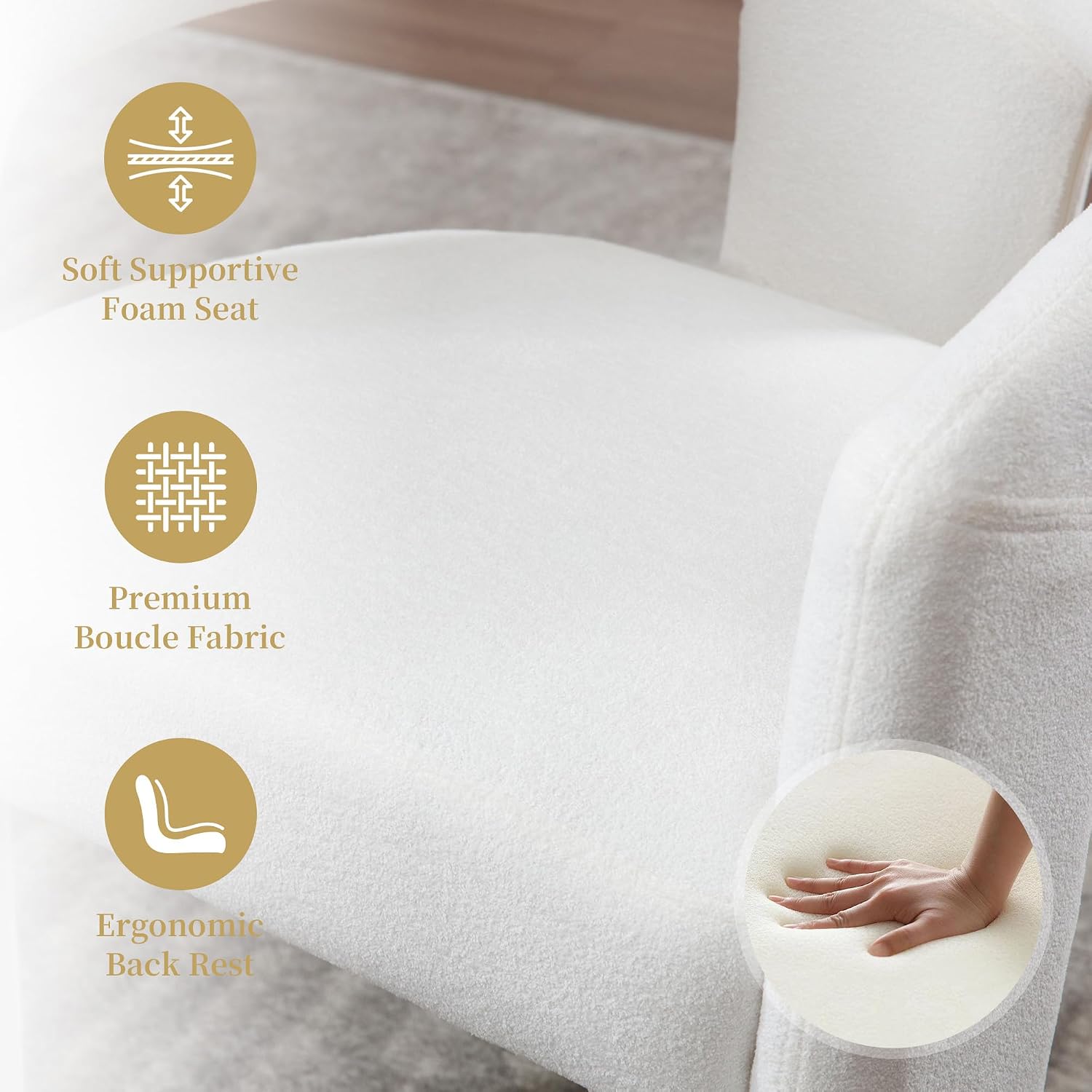 Tmsan Beige Modern Boucle Barrel Dining Chairs Set of 4, Sherpa Upholstered Living Room Accent Chairs, Comfy Side Chair with Arms for Kitchen Reception Dining Room