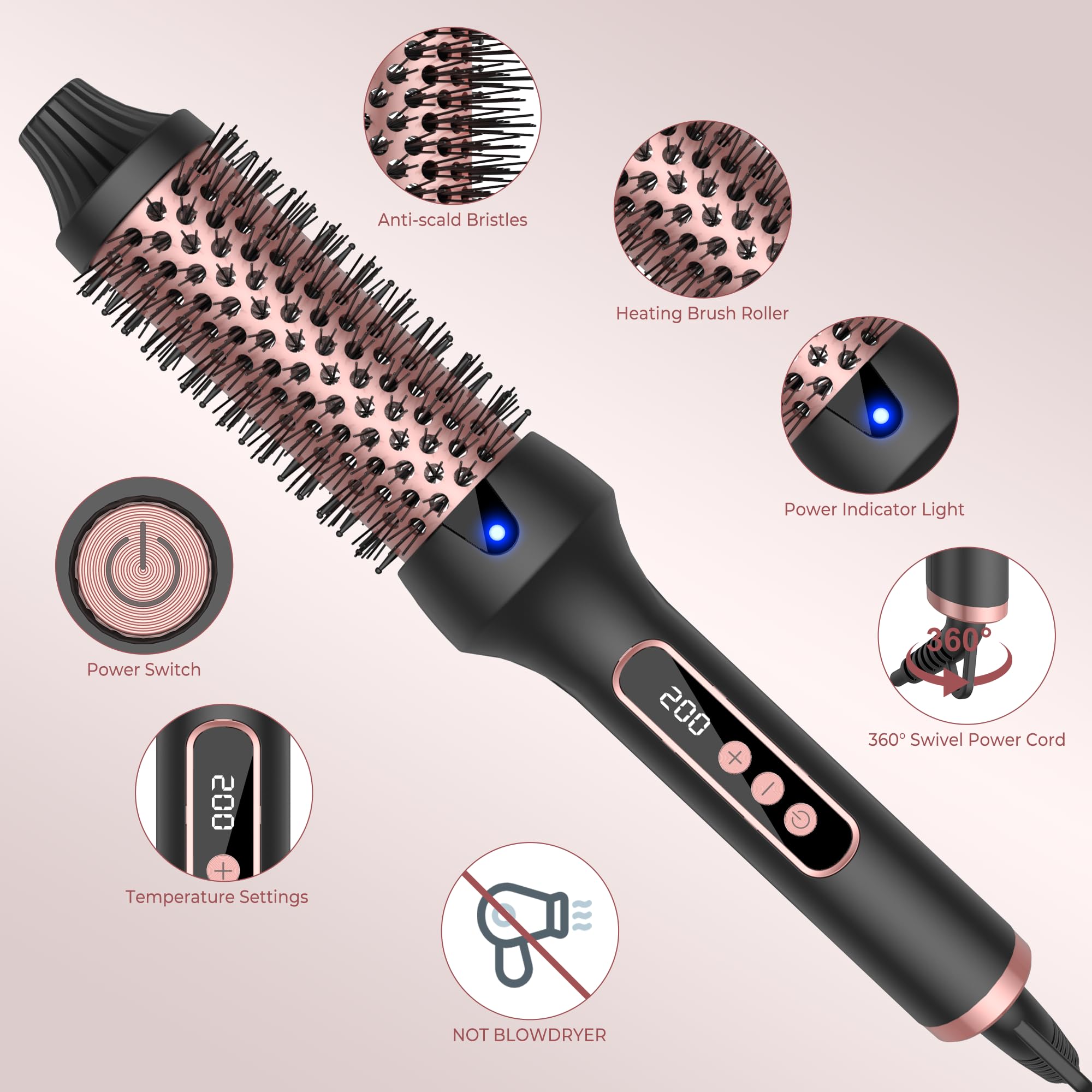 UKLISS Ionique Brosse Chauffante Coiffante Thermal Brush Écran LCD Double PTC Fer à Friser Peigne Chauffant Brosse Lissante pour Cheveux Boucleur Cheveux Lisseur Cheveux, 120-200℃, 38MM