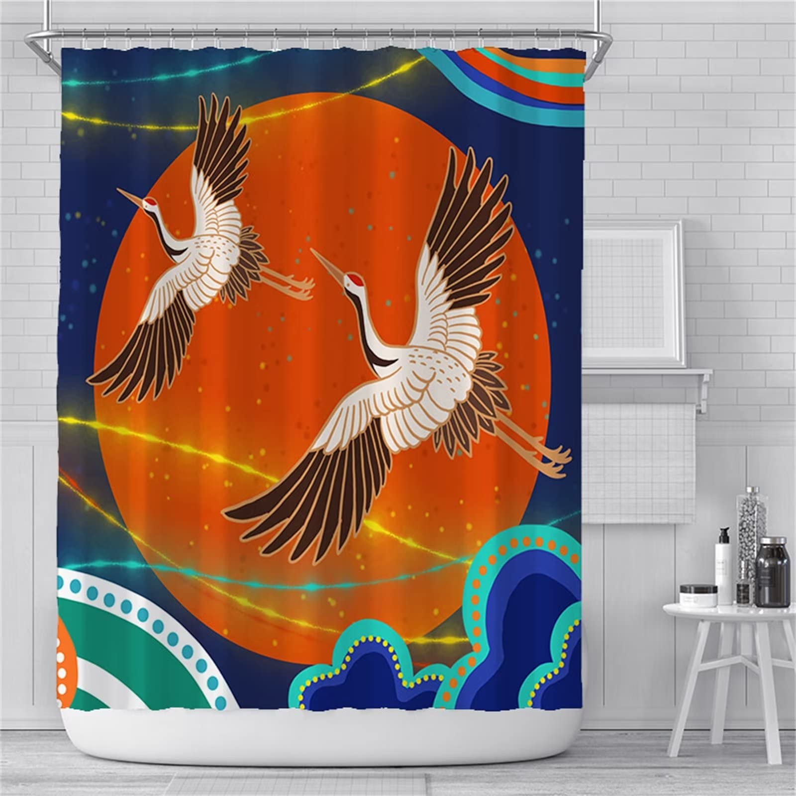 Duschvorhang W230cm x L180cm Roter Vogel Duschrollo Anti-Schimmel, Duschvorhänge Wasserdicht, 3D Outdoor Vorhang Waschbar, Schnell Trocknend Polyester, Extra Lange Badezimmer gardinen mit 12 Haken
