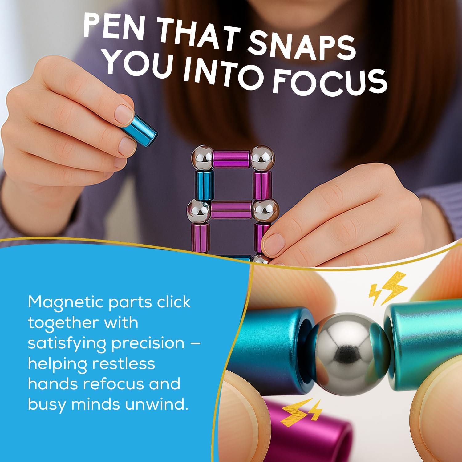 PILPOC Fidget Pen, 2-in-1 Writing and Fidget Tool for Desk Play, Buildable Magnetic Pen with Stylus Tips and Refills, Novelty Christmas Stocking Stuffers, Gifts for Teenage Boys and Girls Age 14+