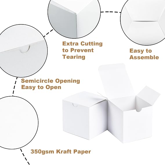 SHIPKEY 10 Pack White Cardboard Gift Boxes with lids |4x4x4inch Square Boxes | Small Gift Boxes Suitable for Party, Wedding, Christmas, Holidays, Birthdays and All Other Occasions