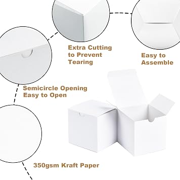 SHIPKEY 10 Pack White Cardboard Gift Boxes with lids |4x4x4inch Square Boxes | Small Gift Boxes Suitable for Party, Wedding, Christmas, Holidays, Birthdays and All Other Occasions