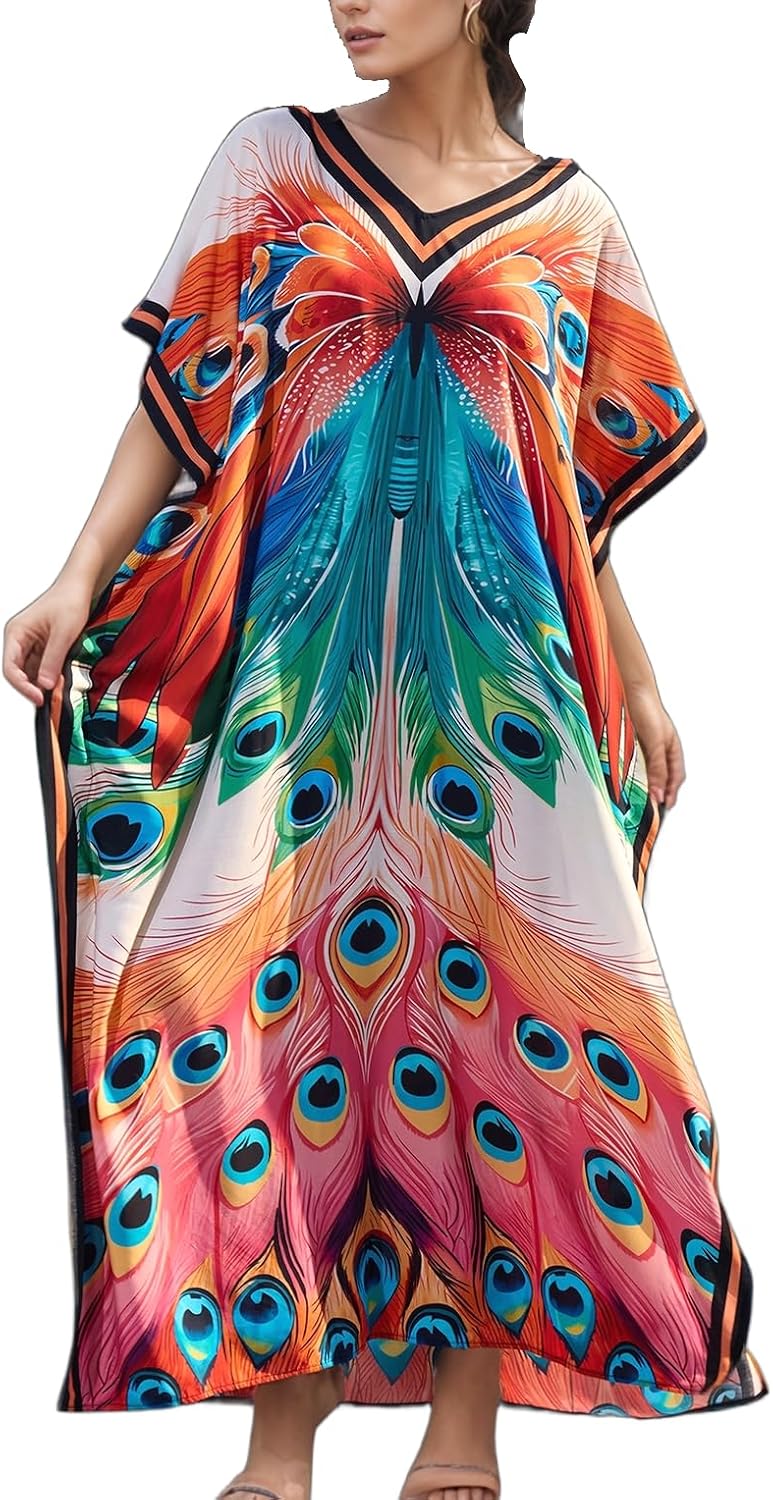 Kaftan dresses side split for women; casual beach cover up.