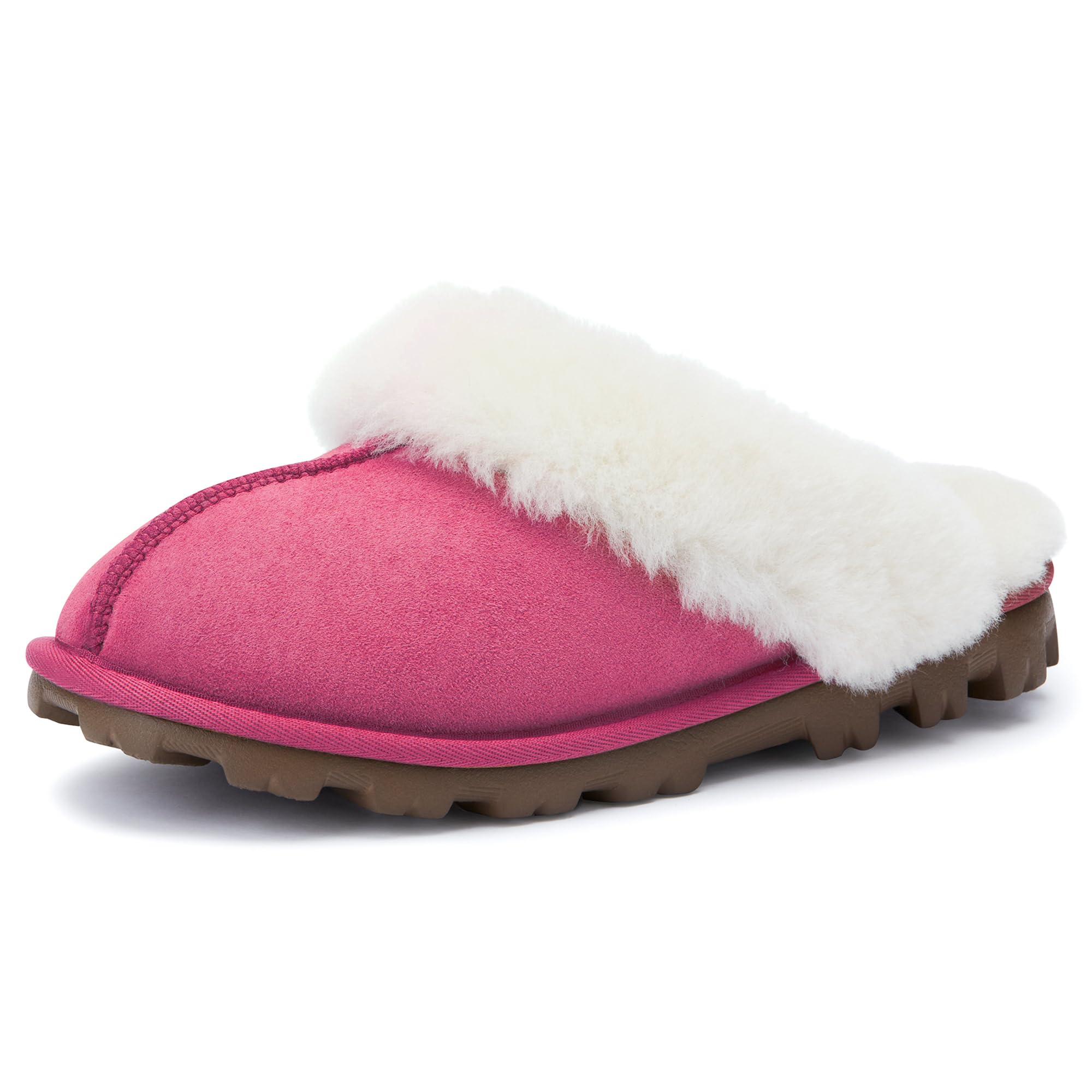 WaySoft Womens Genuine Australian Sheepskin Slippers 18mm Wool Pile Memory Foam Durable Anti-Slip EVA Sole