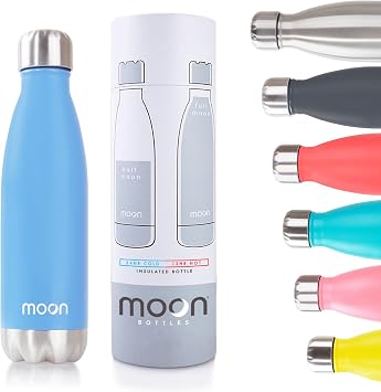 moon bottles - Insulated Water Bottle that Lasts Forever - 18/8 Stainless Steel Vacuum Flask - Double Walled Drink Bottle - Thermal Metal Flasks, Leakproof, 24hrs Cold & 12 Hot 260ml, Sky Blue
