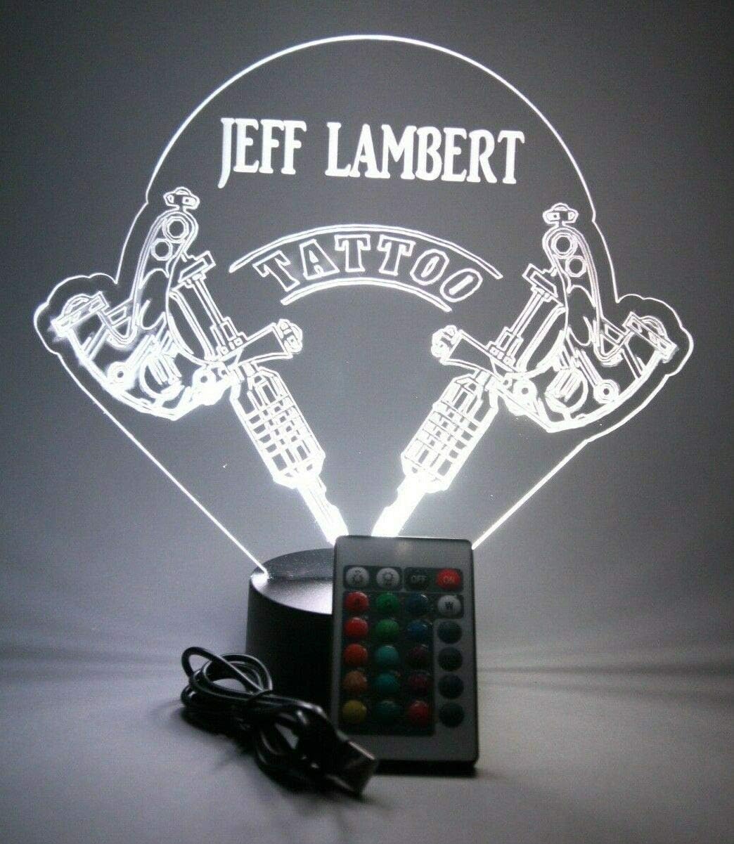 MIRROR MANIA Tattoo Artist Shop Body Art Ink Studio Gift Night Light Up LED Free Engraved Custom Name Personalized Desk Table Lamp Room Decor, with Remote, 16 Color Options, It's Wow, Great Gift