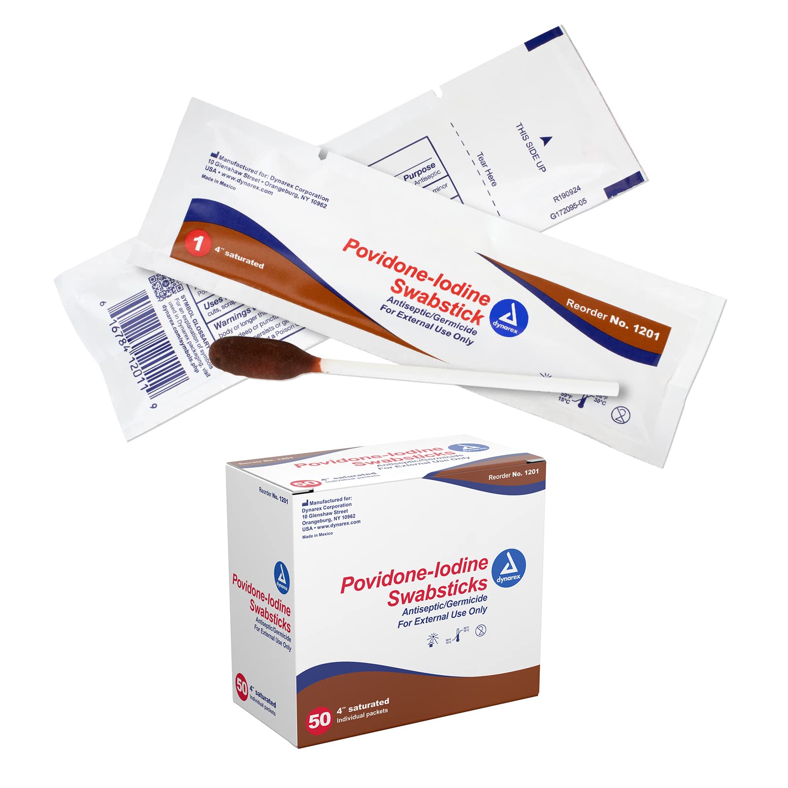 dynarex povidone iodine swabsticks swabstick packaged in individual foil pack antiseptic for skin preparation brown 1 box of 50 dynarex povidone iodine swabsticks