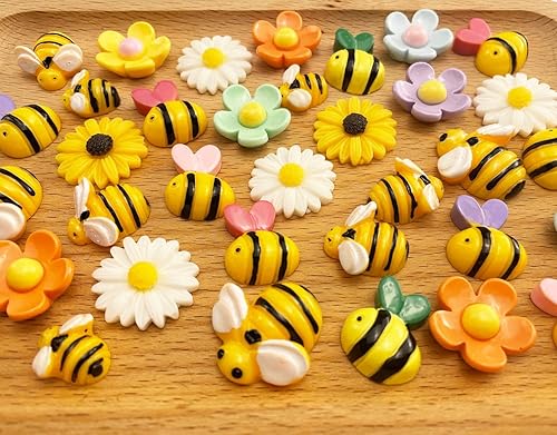 Miniatura 3 de Juego de 100 piezas de pequeñas flores de abejas, diminutos adornos de flores de abejorro de resina para adornos, manualidades temáticas de abejas,