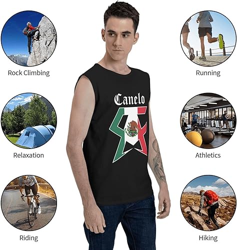 Miniatura 4 de Camiseta sin mangas para hombre, camiseta de manga de algodón, cuello redondo, camisetas gráficas clásicas, color negro