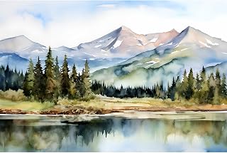 VUVUKU Lost River Painting Idaho Watercolor Art Print Salmon Challis National Forest Landscape Panoramic Wall Art Mountain River Art