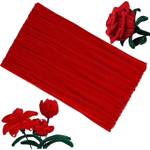 100 Pcs Pipe Cleaners, Chenille Stems Pipe Cleaners Craft, Fuzzy Red Pipe Cleaners Bulk for Festivals Flower Making Arts and Crafts DIY Home Decorations Supplies