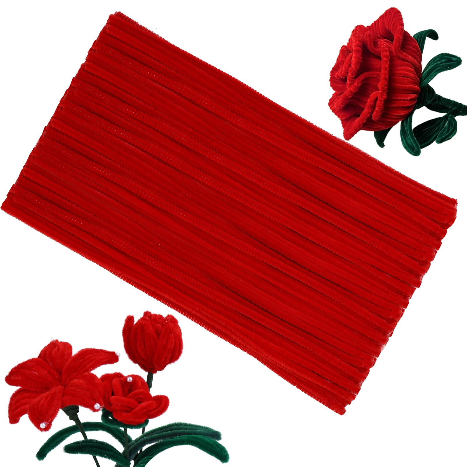 Red Pipe Cleaners Craft, 100Pcs Chenille Stems for Flowers Making