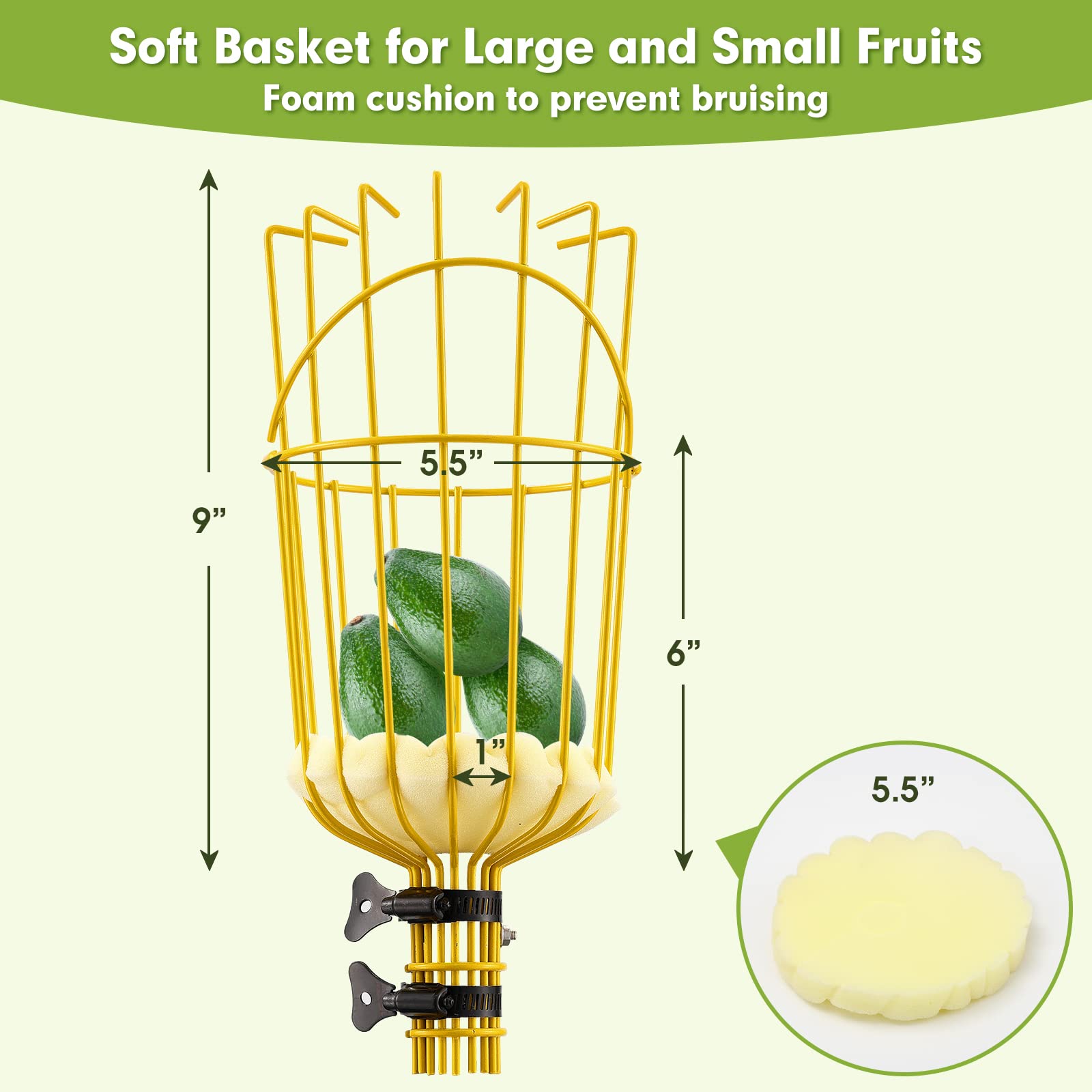 INFLATION Fruit Picker Tool,Apple Picker Pole with Basket,5.5 FT Adjustable Fruit Picker Pole with Basket Telescoping,Sturdy Basket with Foam Pad for Picking Avocado Acorn Lemon Pear Mango……